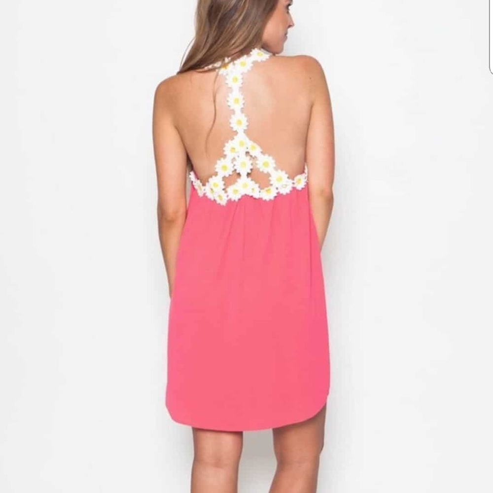 Pink slip dress with daisy flower straps. NWOT
